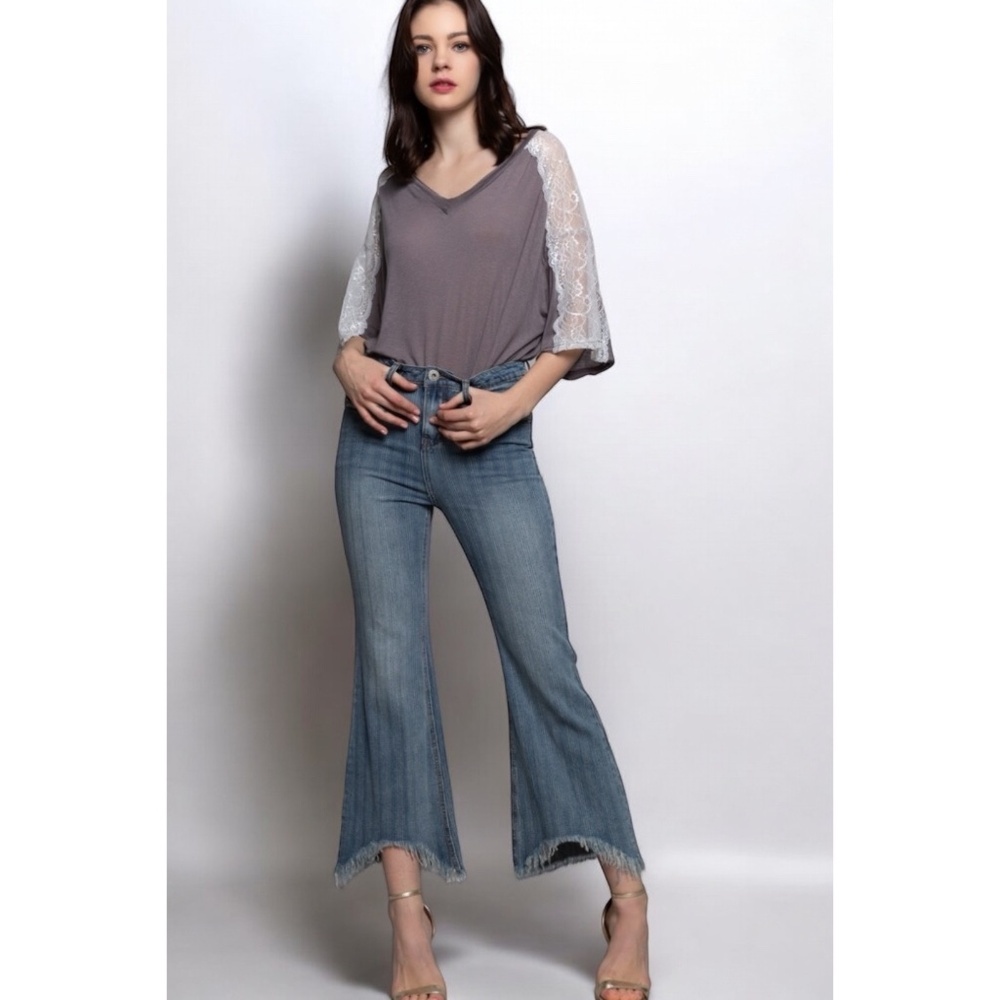 POL Charcoal Lace Half Sleeve Oversized Tee - Picture 5 of 6